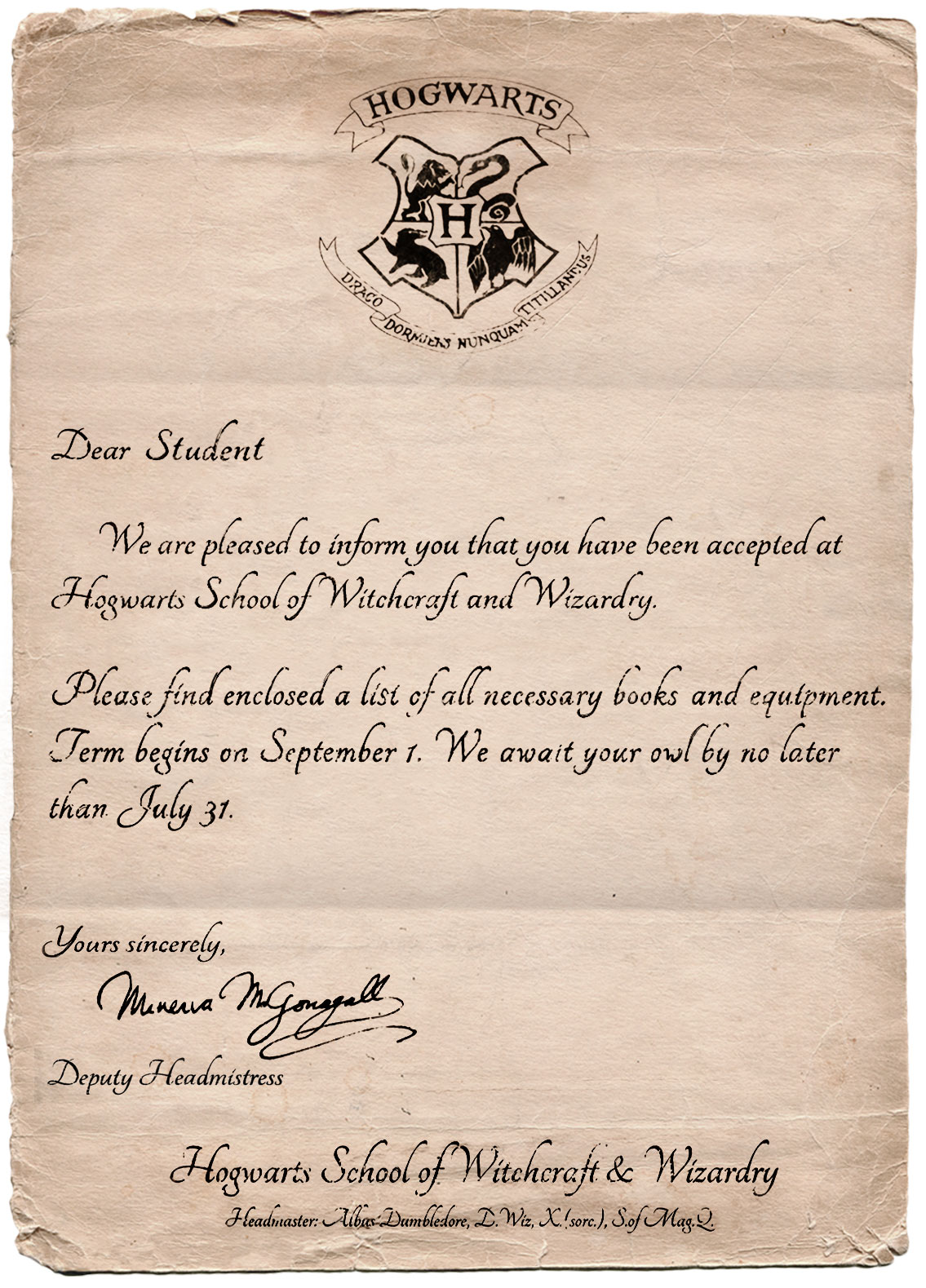 harry potter letter