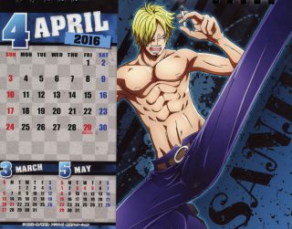 One piece body calendar 2016 calendário abril sanji