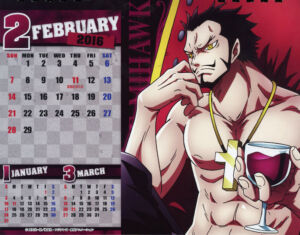 One Piece Body Calendar 2016 Calendário Fevereiro Dracule Mihawk