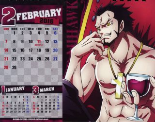 One piece body calendar 2016 calendário fevereiro dracule mihawk