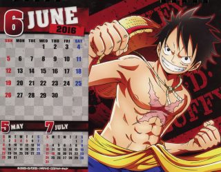 One piece body calendar 2016 calendário junho monkey d luffy