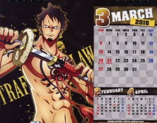 One piece body calendar 2016 calendário março trafalgar law