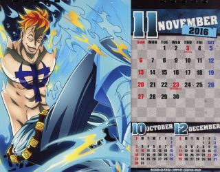 One piece body calendar 2016 calendário novembro marco