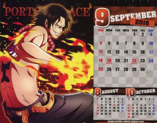 One piece body calendar 2016 calendário setembro portgas d ace