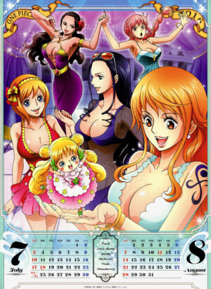 One Piece Calendar 2016 Calend%C3%A1rio 4 Julho Agosto Violet Rebecca Koala Robin Nami Mansherry