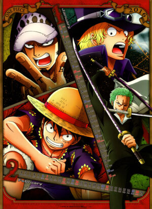One Piece Calendar 2016 Calendário 1 Janeiro Fevereiro Luffy Zoro Sabo Law