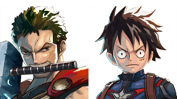 One-Piece-Avengers-Vingadores-Andimoo-Luffy-Zoro-Capitão-América-Thor