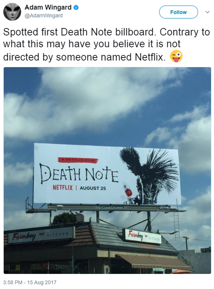 Death note netflix adam wingard twitter outdoor