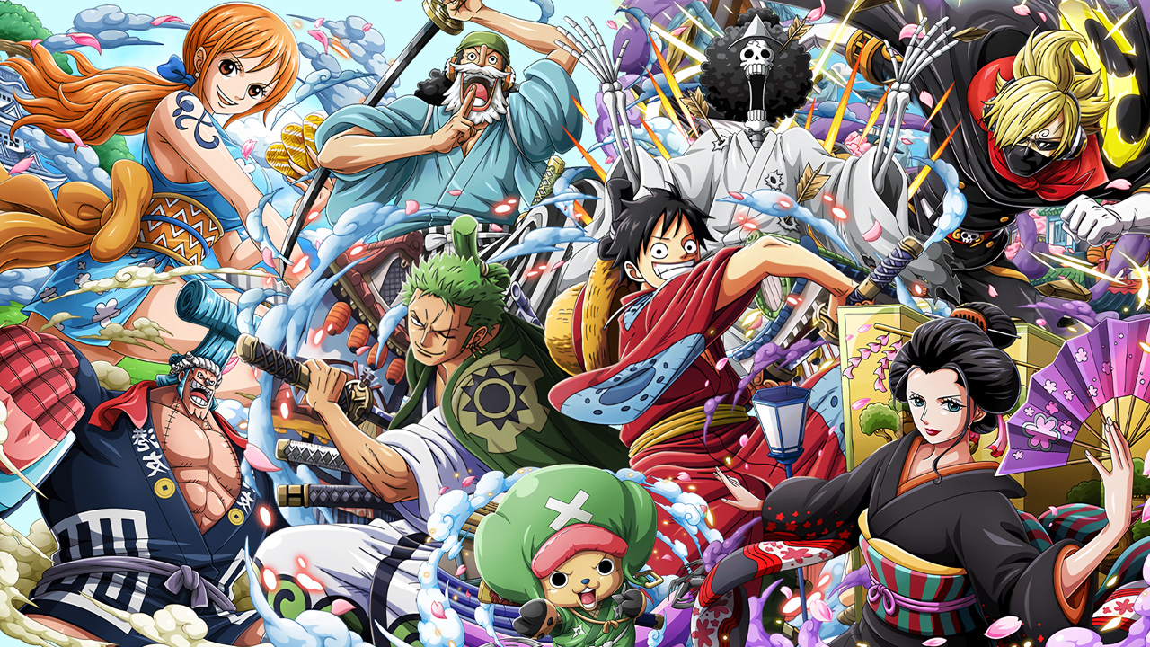 One Piece | Luffy e o restante do bando durante o arco de Wano.