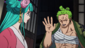 Hiyori e Zoro no episódio 936 de One Piece
