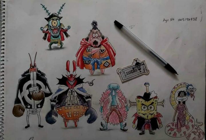 Artista recria personagens de Bob Esponja em One Piece