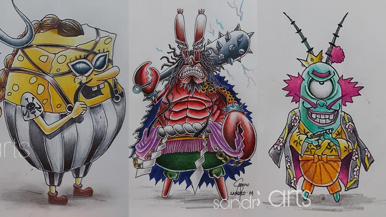 Artista recria personagens de Bob Esponja em One Piece