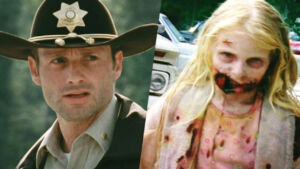 Rick Grimes e Summer, a menina zumbi, no 1º episódio da 1ª temporada de The Walking Dead.