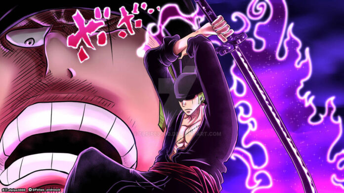 Zoro, no capítulo 1002 do mangá de One Piece. Colorização por elpipe3000.