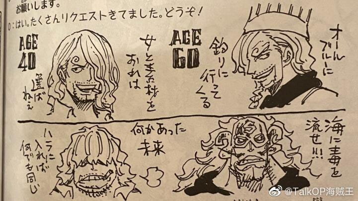 Oda desenha Sanji com 40 e 60 anos no SBS do volume 98.