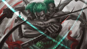 Zoro usando Ashura. Fanart de vinrylgrave.