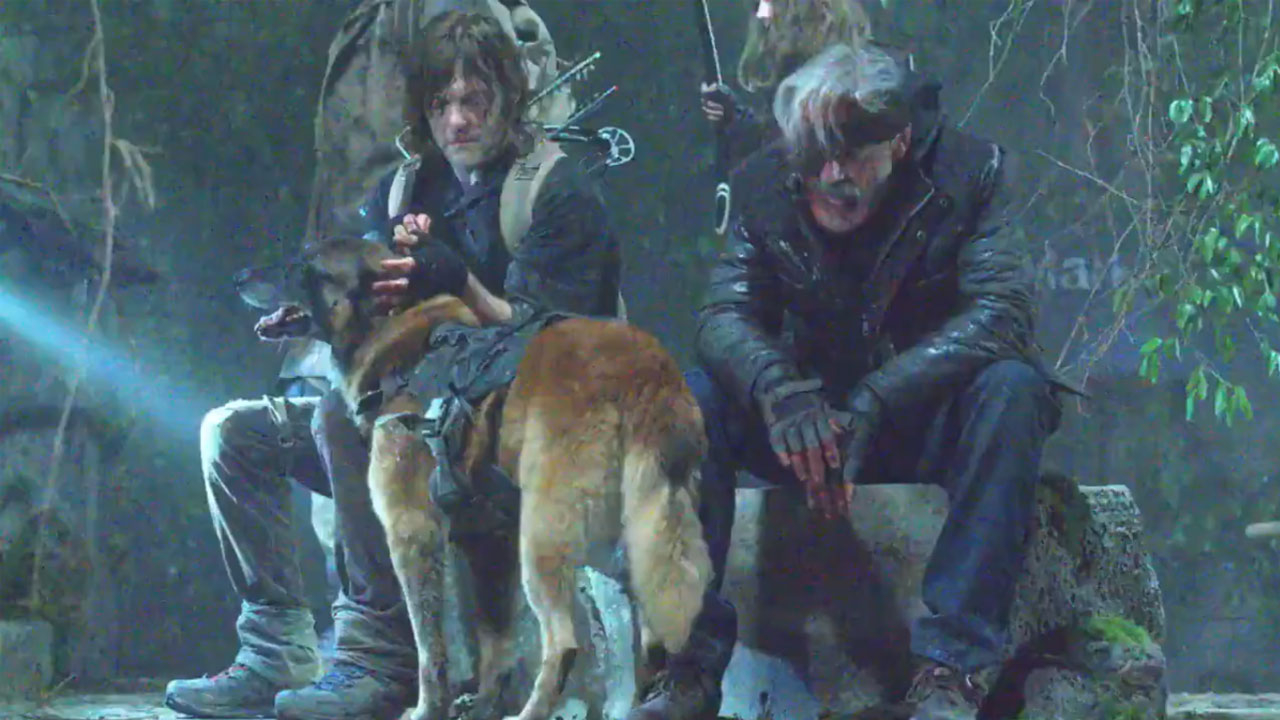 Daryl e Cão na 11ª temporada de The Walking Dead.