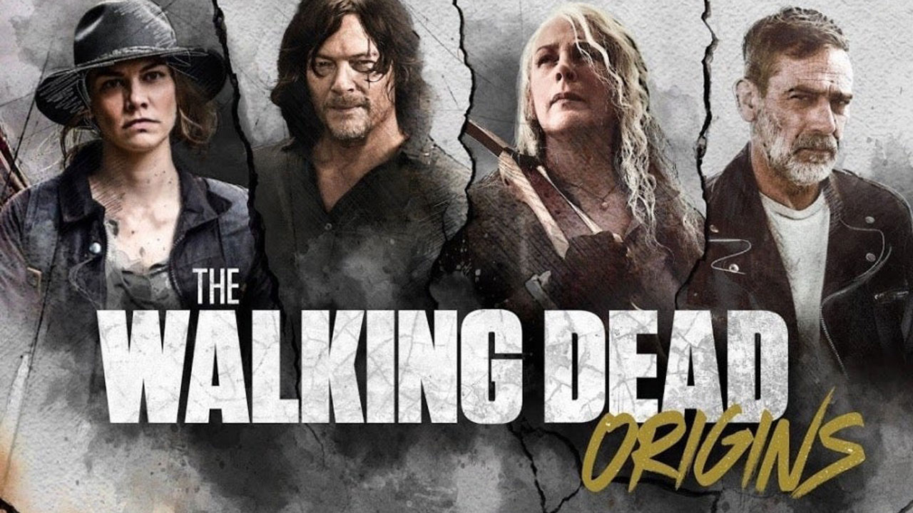 Pôster de The Walking Dead: Origins com Maggie, Daryl, Carol e Negan.