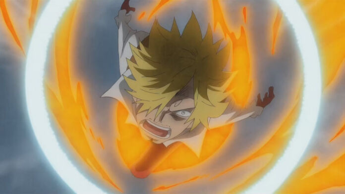 Sanji usando o Diable Jambe no anime de One Piece.