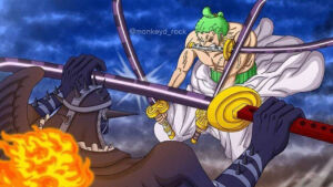 One Piece | Zoro VS King, em fanart por @monkeyd_rock.