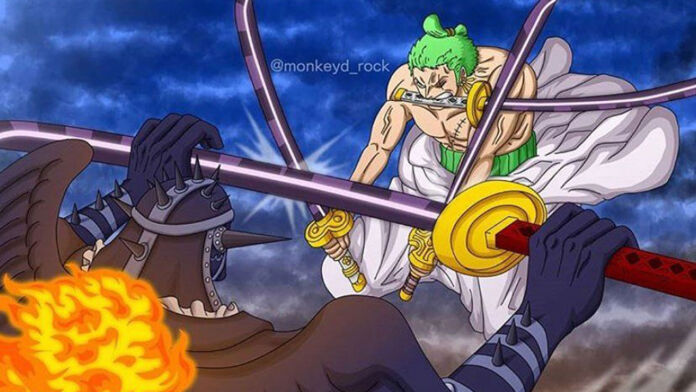 One Piece | Zoro VS King, em fanart por @monkeyd_rock.