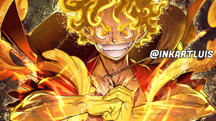 One Piece | Fanart de Luffy usando o Gear 5. Arte por @inkartluis.