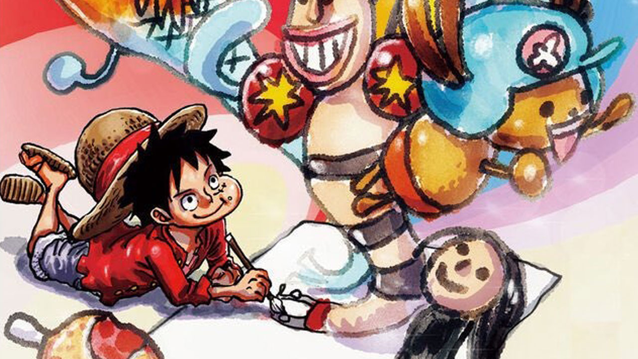One Piece Magazine 14 | Ilustração de Oda do Luffy desenhando (toscamente) todo o bando.