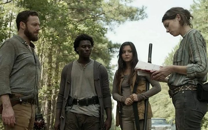 Aaron, Elijah, Lydia e Maggie no 13º episódio da 11ª temporada de The Walking Dead (S11E13 - "Warlords").