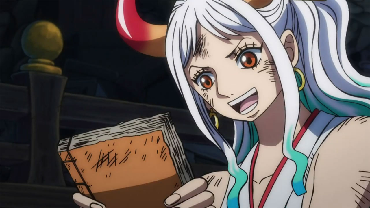 Yamato com o diário de Oden no episódio 1014 do anime de One Piece.