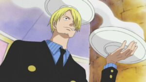 One Piece | Sanji servindo comida no Baratie.
