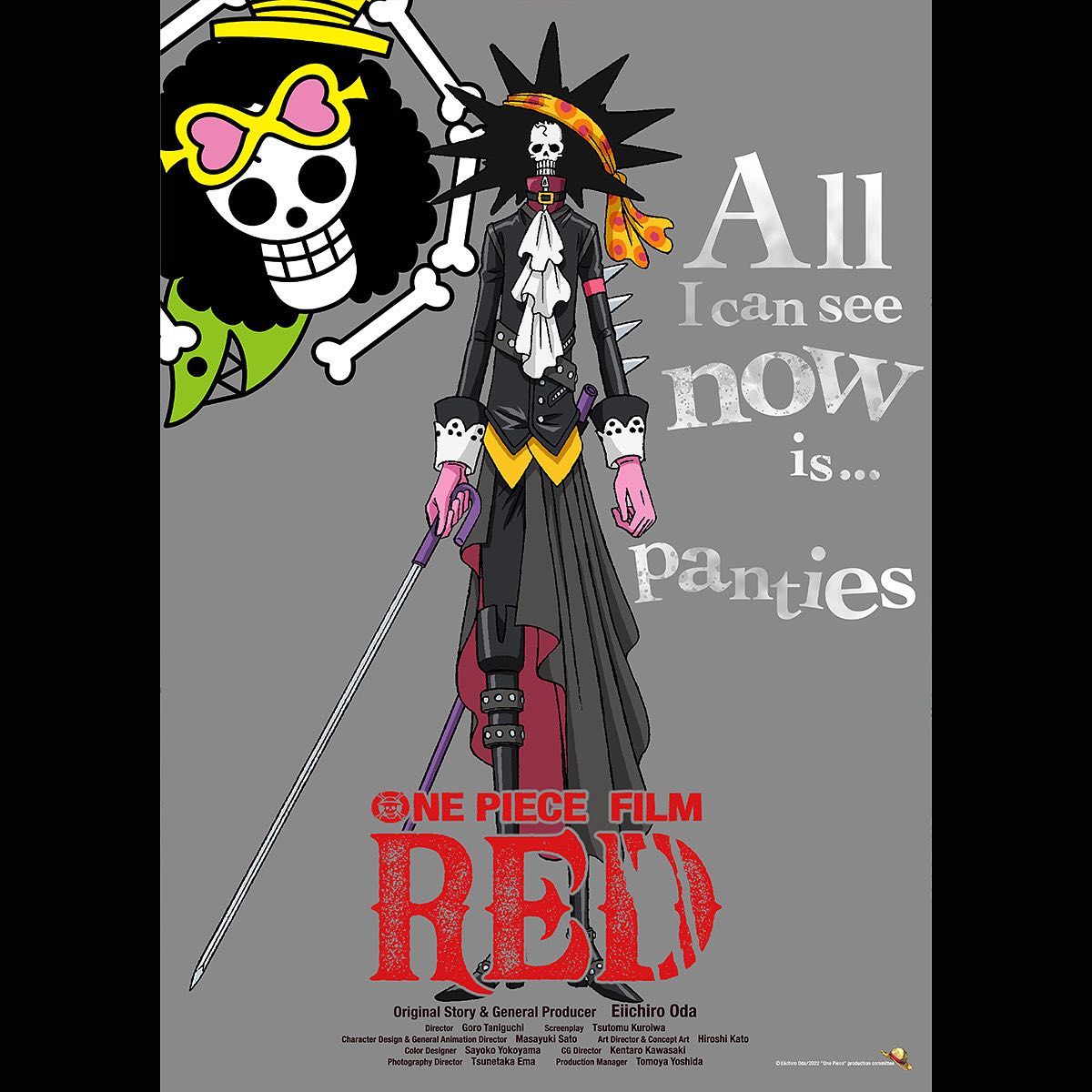 Visual de Brook em One Piece Film Red.