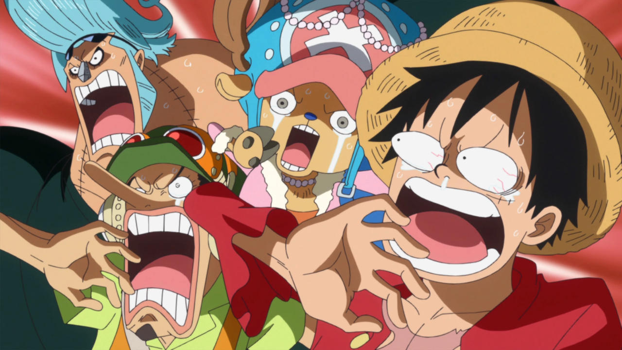 One Piece | Franky, Usopp, Chopper e Luffy chocados. Fanart por l-dawg211.