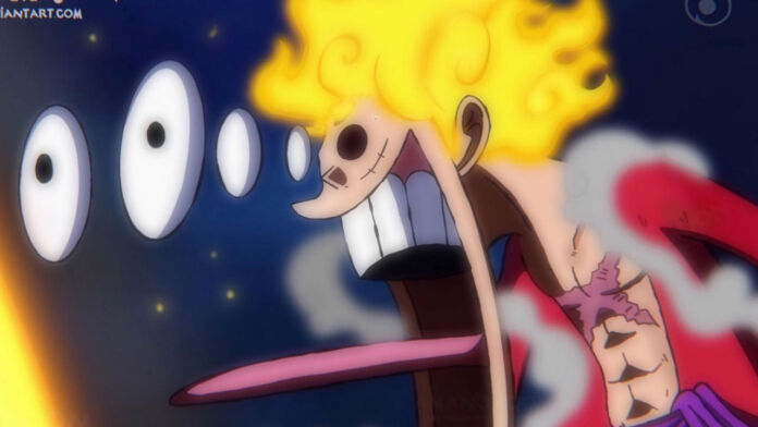 Luffy usando o Gear 5. Colorização do mangá 1044 de One Piece por @amanomoon.