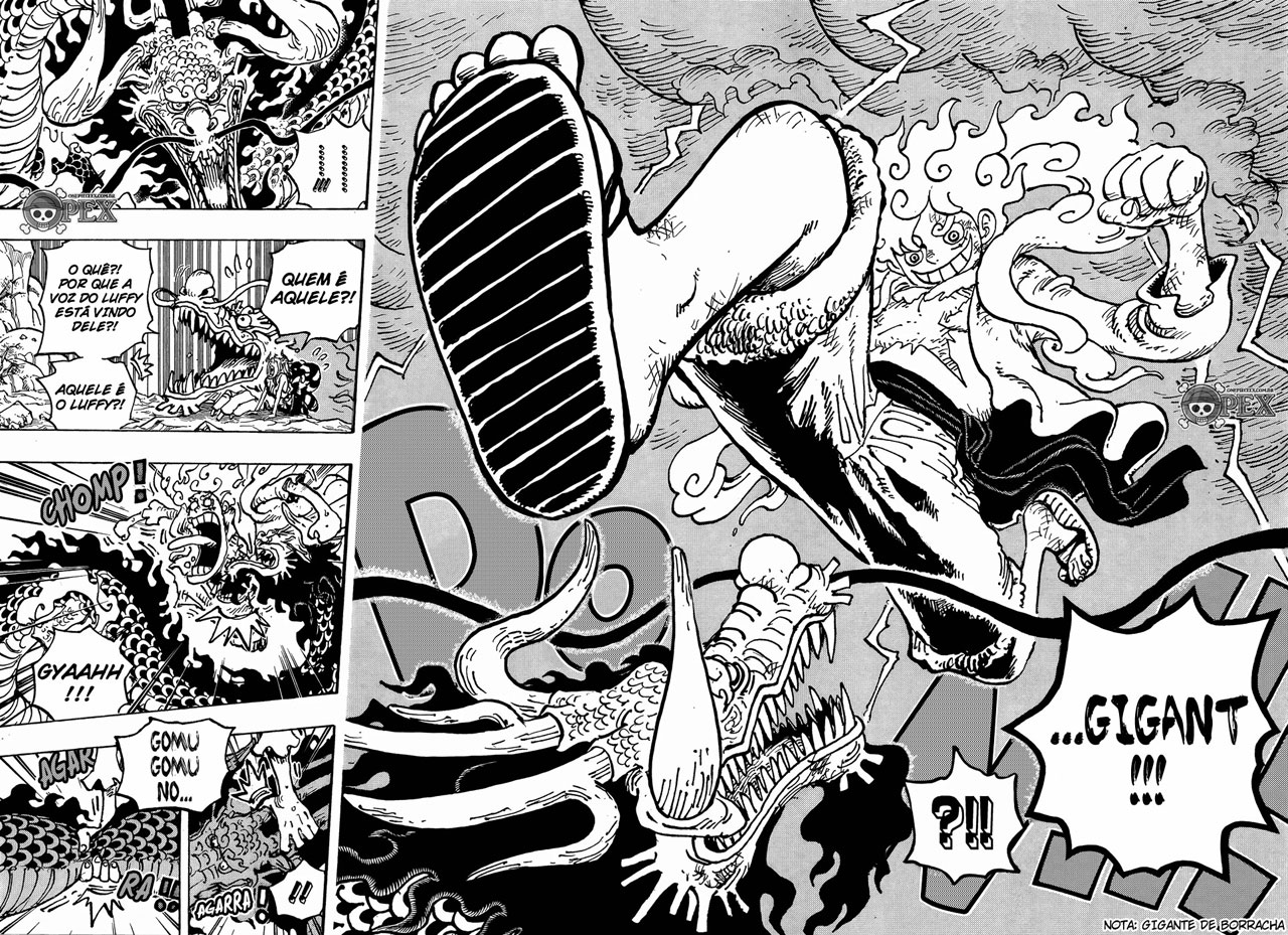 Luffy Gigante VS Kaido no capítulo 1045 do mangá de One Piece.