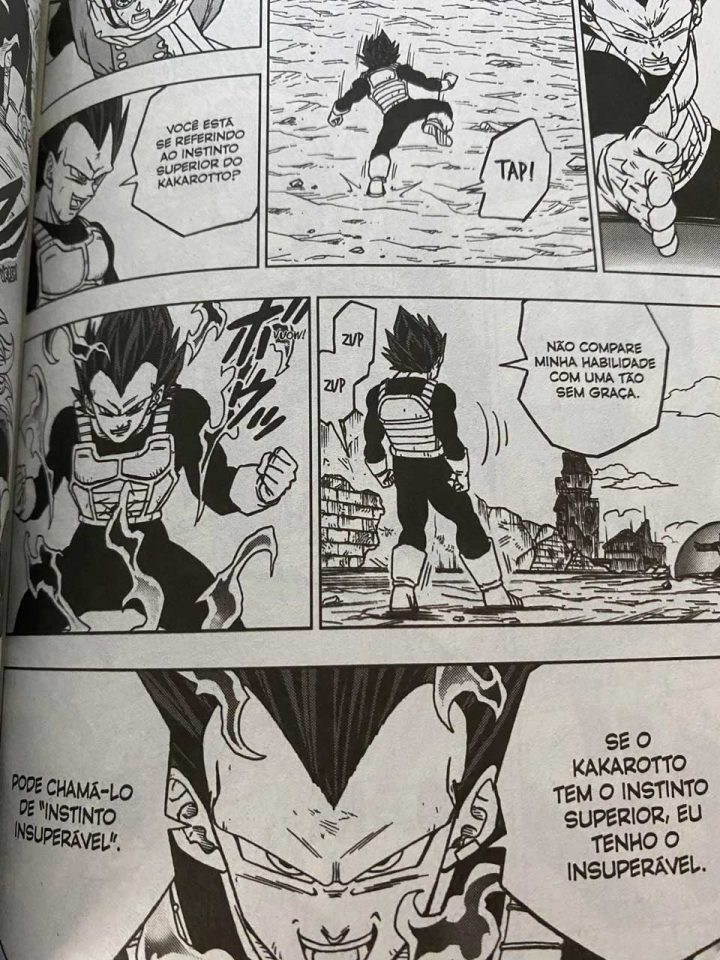 Foto do volume 17 do mangá de dragon ball super mostrando a nova técnica de vegeta com tradução oficial no brasil, o instinto insuperável.