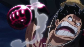 Luffy usando o gear 4 no episódio 1016 do anime de one piece.