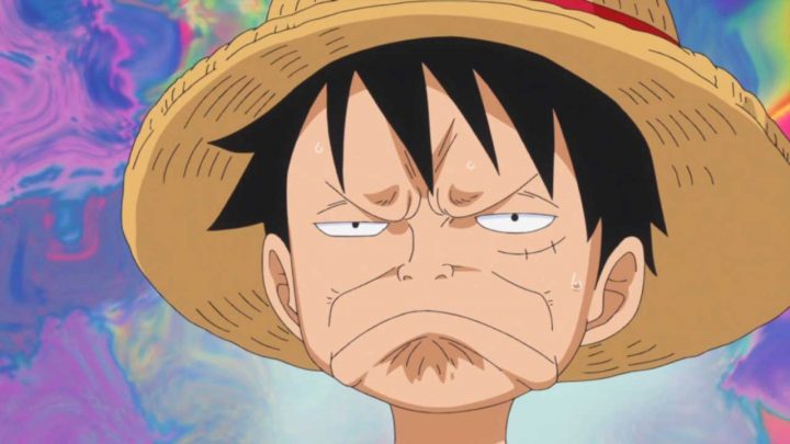 One piece anime luffy careta contrariado postcover