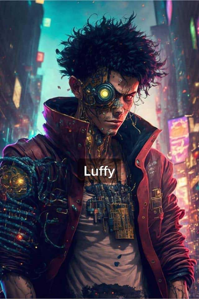 One piece bando cyberpunk arte inteligencia artificial luffy