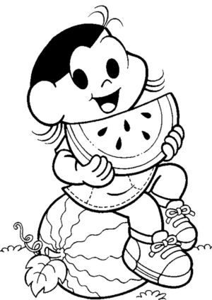 Turma da Mônica Magali sentada comendo melancia Desenhos para