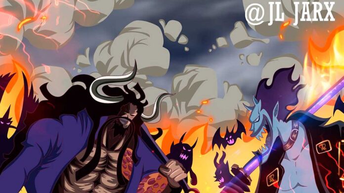 one piece fanart kaidou vs moria postcover