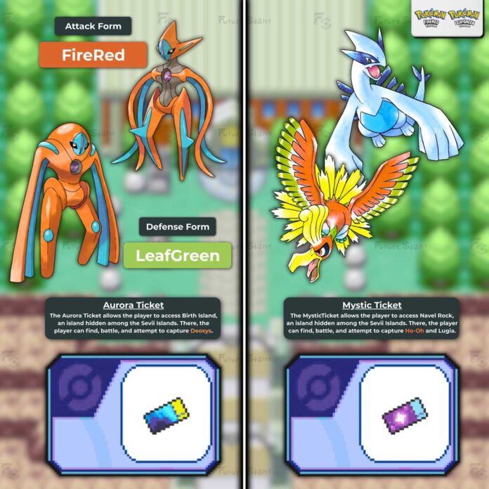 Pokemon firered leafgreen nintendo switch mystic ticket aurora ticket ho oh lugia deoxys