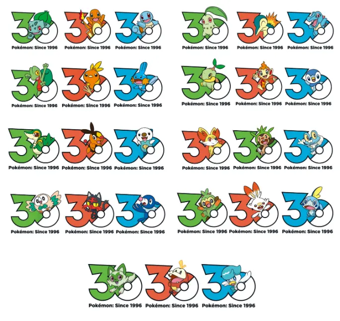 Pokemon 30 anos logo todos os iniciais