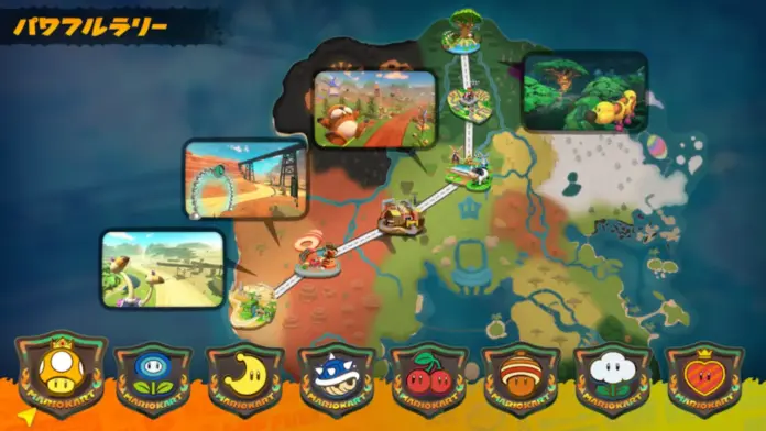 Mario kart world mapa detalhes icones